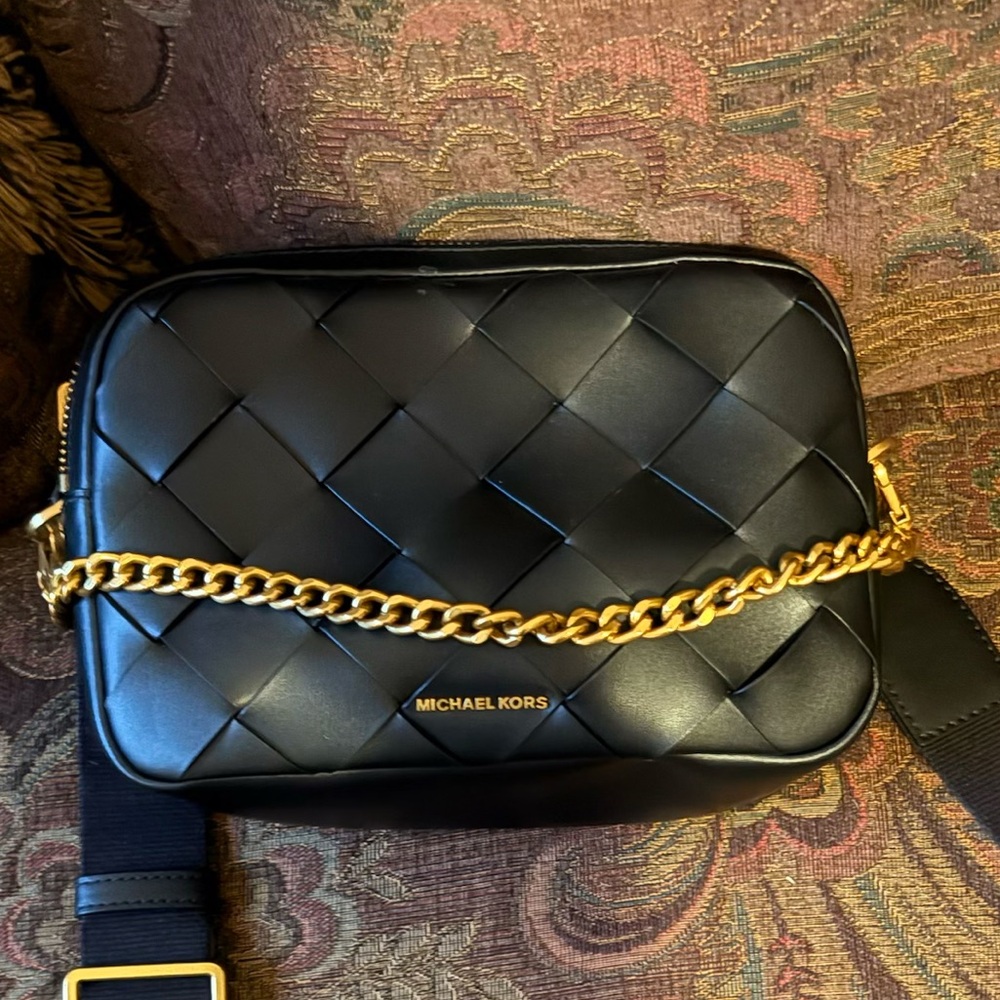 Michael Kors Black Quilted Bag with Gold Chain